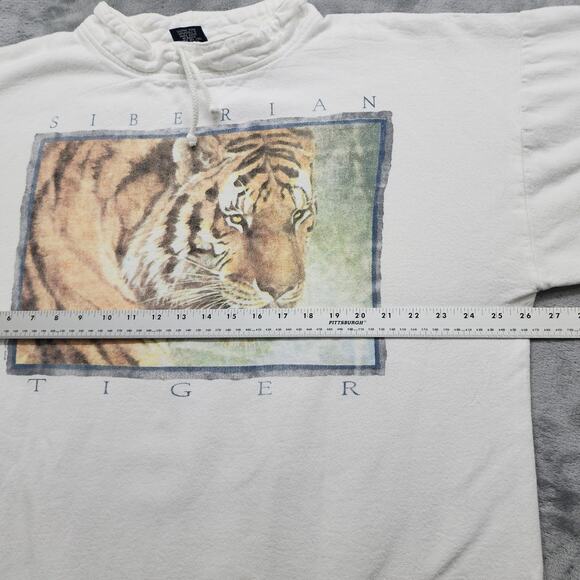 Vintage Wek The World Sweatshirt Mens 2 (XL) White Siberian Tiger Drawstring Hem - Picture 7 of 9